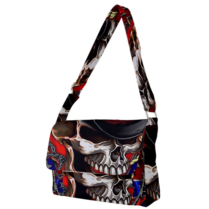 Confederate Flag Usa America United States Csa Civil War Rebel Dixie Military Poster Skull Full Print Messenger Bag (S)