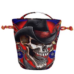 Confederate Flag Usa America United States Csa Civil War Rebel Dixie Military Poster Skull Drawstring Bucket Bag