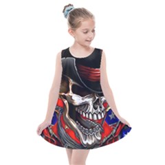 Confederate Flag Usa America United States Csa Civil War Rebel Dixie Military Poster Skull Kids  Summer Dress