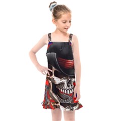 Confederate Flag Usa America United States Csa Civil War Rebel Dixie Military Poster Skull Kids  Overall Dress