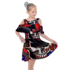 Confederate Flag Usa America United States Csa Civil War Rebel Dixie Military Poster Skull Kids  Shoulder Cutout Chiffon Dress