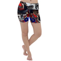 Confederate Flag Usa America United States Csa Civil War Rebel Dixie Military Poster Skull Lightweight Velour Yoga Shorts