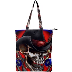 Confederate Flag Usa America United States Csa Civil War Rebel Dixie Military Poster Skull Double Zip Up Tote Bag