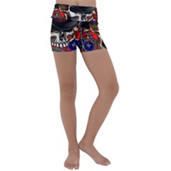 Confederate Flag Usa America United States Csa Civil War Rebel Dixie Military Poster Skull Kids  Lightweight Velour Yoga Shorts