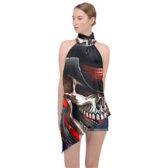 Confederate Flag Usa America United States Csa Civil War Rebel Dixie Military Poster Skull Halter Asymmetric Satin Top