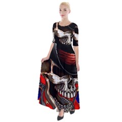 Confederate Flag Usa America United States Csa Civil War Rebel Dixie Military Poster Skull Half Sleeves Maxi Dress