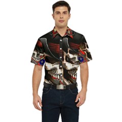 Confederate Flag Usa America United States Csa Civil War Rebel Dixie Military Poster Skull Men s Short Sleeve Pocket Shirt 