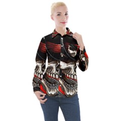 Confederate Flag Usa America United States Csa Civil War Rebel Dixie Military Poster Skull Women s Long Sleeve Pocket Shirt