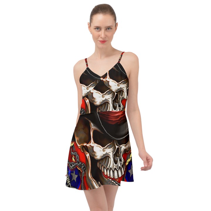 Confederate Flag Usa America United States Csa Civil War Rebel Dixie Military Poster Skull Summer Time Chiffon Dress