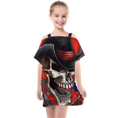 Confederate Flag Usa America United States Csa Civil War Rebel Dixie Military Poster Skull Kids  One Piece Chiffon Dress