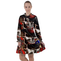 Confederate Flag Usa America United States Csa Civil War Rebel Dixie Military Poster Skull All Frills Chiffon Dress