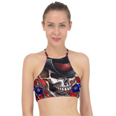 Confederate Flag Usa America United States Csa Civil War Rebel Dixie Military Poster Skull Halter Bikini Top by Ket1n9