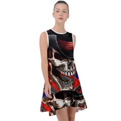 Confederate Flag Usa America United States Csa Civil War Rebel Dixie Military Poster Skull Frill Swing Dress