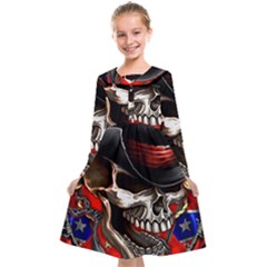 Confederate Flag Usa America United States Csa Civil War Rebel Dixie Military Poster Skull Kids  Midi Sailor Dress