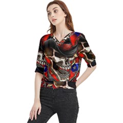 Confederate Flag Usa America United States Csa Civil War Rebel Dixie Military Poster Skull Quarter Sleeve Blouse