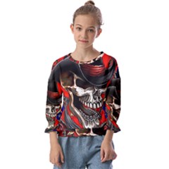 Confederate Flag Usa America United States Csa Civil War Rebel Dixie Military Poster Skull Kids  Cuff Sleeve Top