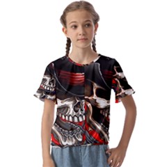 Confederate Flag Usa America United States Csa Civil War Rebel Dixie Military Poster Skull Kids  Cuff Sleeve Scrunch Bottom T-Shirt