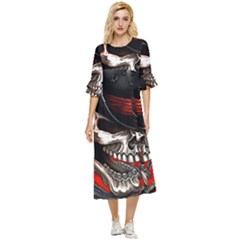 Confederate Flag Usa America United States Csa Civil War Rebel Dixie Military Poster Skull Double Cuff Midi Dress