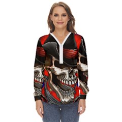 Confederate Flag Usa America United States Csa Civil War Rebel Dixie Military Poster Skull Zip Up Long Sleeve Blouse