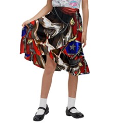 Confederate Flag Usa America United States Csa Civil War Rebel Dixie Military Poster Skull Kids  Ruffle Flared Wrap Midi Skirt