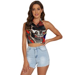 Confederate Flag Usa America United States Csa Civil War Rebel Dixie Military Poster Skull Backless Halter Cami Shirt