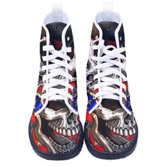 Confederate Flag Usa America United States Csa Civil War Rebel Dixie Military Poster Skull Women s High-Top Canvas Sneakers