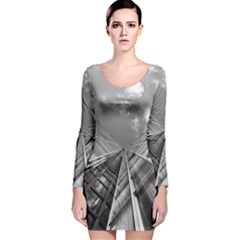 Architecture-skyscraper Long Sleeve Velvet Bodycon Dress by Ket1n9