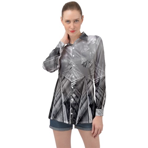 Architecture-skyscraper Long Sleeve Satin Shirt by Ket1n9