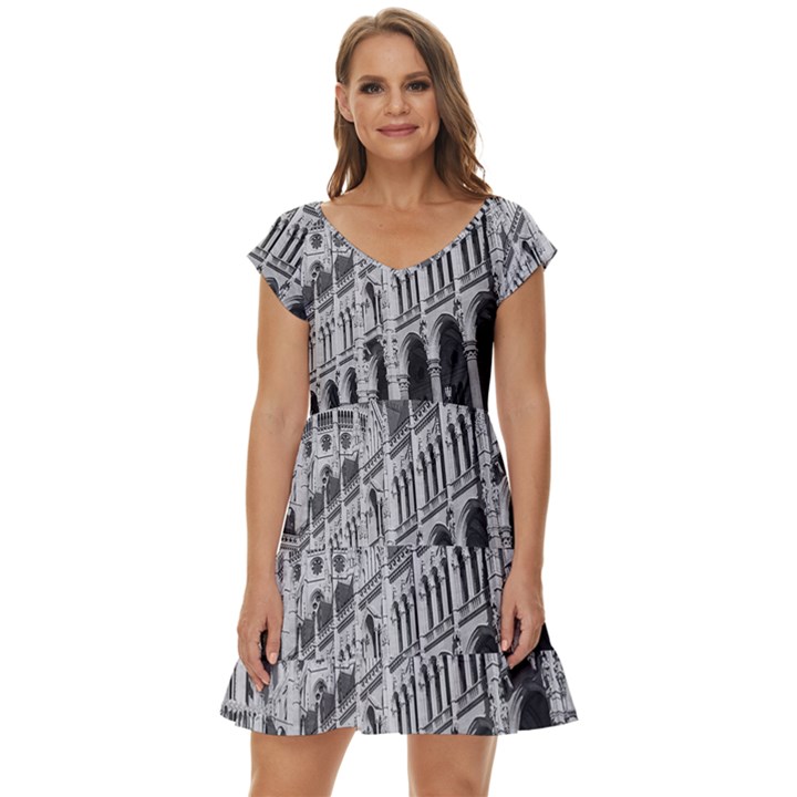 Architecture-parliament-landmark Short Sleeve Tiered Mini Dress