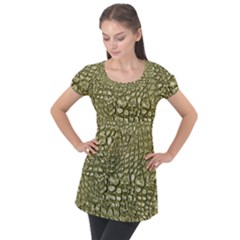 Aligator-skin Puff Sleeve Tunic Top by Ket1n9