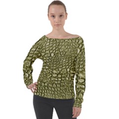 Aligator-skin Off Shoulder Long Sleeve Velour Top by Ket1n9