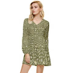 Aligator-skin Tiered Long Sleeve Mini Dress by Ket1n9