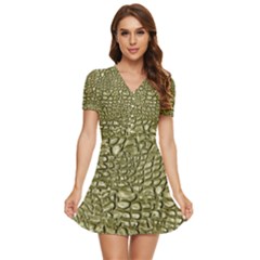 Aligator-skin V-neck High Waist Chiffon Mini Dress by Ket1n9