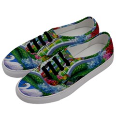 Swan Bird Spring Flowers Trees Lake Pond Landscape Original Aceo Painting Art Men s Classic Low Top Sneakers by Ket1n9