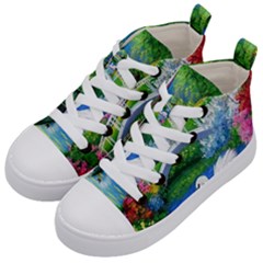 Swan Bird Spring Flowers Trees Lake Pond Landscape Original Aceo Painting Art Kids  Mid-top Canvas Sneakers by Ket1n9