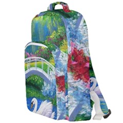 Swan Bird Spring Flowers Trees Lake Pond Landscape Original Aceo Painting Art Double Compartment Backpack by Ket1n9