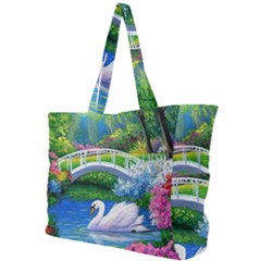 Swan Bird Spring Flowers Trees Lake Pond Landscape Original Aceo Painting Art Simple Shoulder Bag by Ket1n9