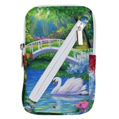 Swan Bird Spring Flowers Trees Lake Pond Landscape Original Aceo Painting Art Belt Pouch Bag (large) by Ket1n9