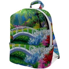 Swan Bird Spring Flowers Trees Lake Pond Landscape Original Aceo Painting Art Zip Up Backpack by Ket1n9