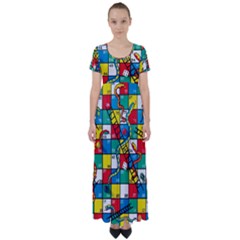 Snakes And Ladders High Waist Short Sleeve Maxi Dress by Ket1n9