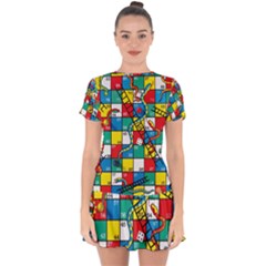 Snakes And Ladders Drop Hem Mini Chiffon Dress by Ket1n9