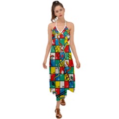 Snakes And Ladders Halter Tie Back Dress  by Ket1n9