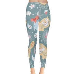 Cute Cat Background Pattern Everyday Leggings  by Ket1n9