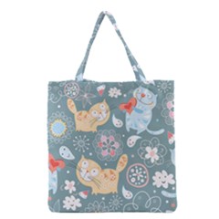 Cute Cat Background Pattern Grocery Tote Bag by Ket1n9