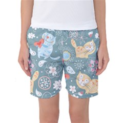 Cute Cat Background Pattern Women s Basketball Shorts by Ket1n9