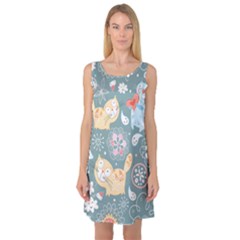 Cute Cat Background Pattern Sleeveless Satin Nightdress by Ket1n9