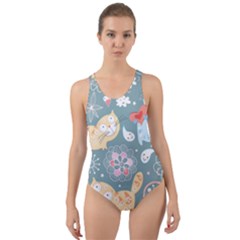 Cute Cat Background Pattern Cut-out Back One Piece Swimsuit by Ket1n9