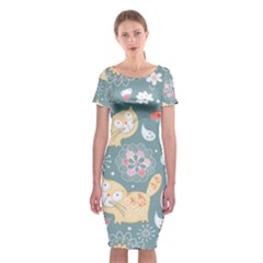 Cute Cat Background Pattern Classic Short Sleeve Midi Dress by Ket1n9