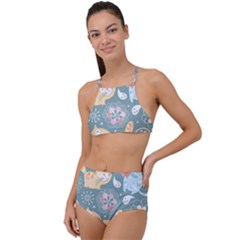 Cute Cat Background Pattern Halter Tankini Set by Ket1n9