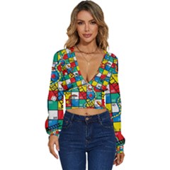 Snakes And Ladders Long Sleeve Deep-v Velour Top by Ket1n9